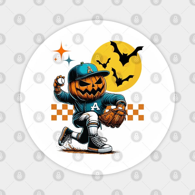 Halloween Baseball Player Pumpkin Magnet by JessArty